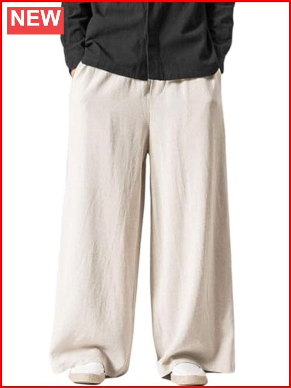 Linen Pants Men Casual Wide Leg Baggy Trousers with Pockets